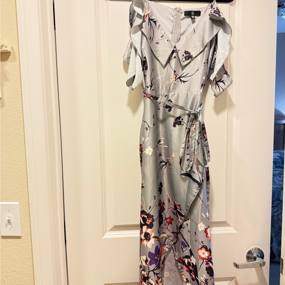Floral Wrap Dress in Gray by [Brand]